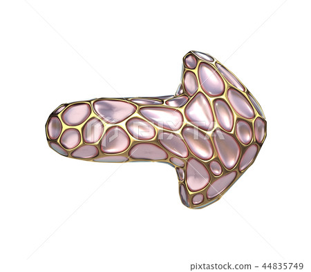 Arrow made of golden shining metallic 3D with pink glass isolated on white background. 44835749