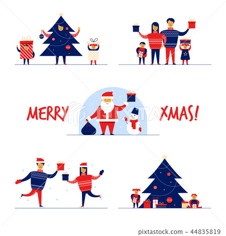 Cartoon flat family characters winter holidays,popular mascots Santa Claus,Snowman-Merry Christmas Cartoon flat family characters winter holidays,popular mascots Santa Claus,Snowman-Merry Christmas 44835819