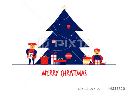 Flat cartoon boy girl family characters Merry Christmas New Year greeting card banner concept.Happy Flat cartoon boy girl family characters Merry Christmas New Year greeting card banner concept.Happy 44835820