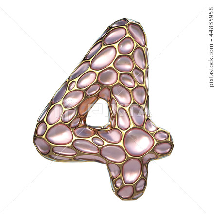 Number 4 four made of golden shining metallic 3D with pink glass isolated on white background. 44835958