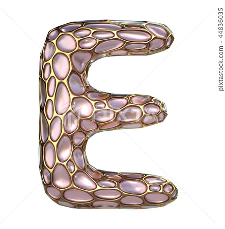Golden shining metallic 3D with pink glass symbol capital letter E - uppercase isolated on white 44836035
