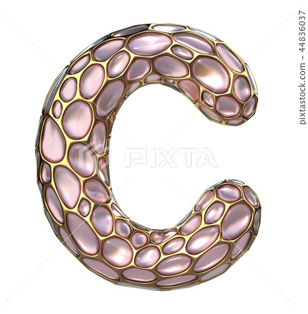 Golden shining metallic 3D with pink glass symbol capital letter C - uppercase isolated on white 44836037