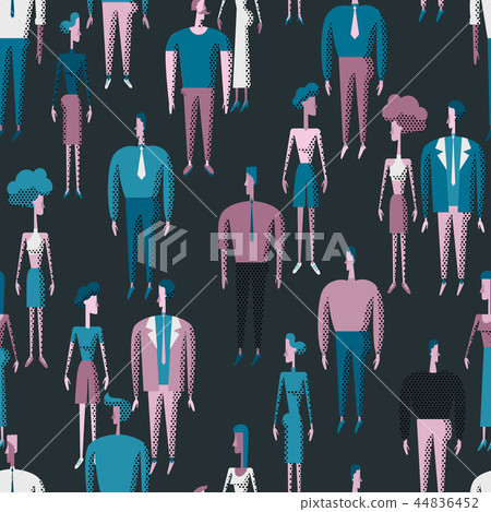 People crowd seamless pattern with men and women various characters on dark background. Modern flat People crowd seamless pattern with men and women various characters on dark background. Modern flat 44836452