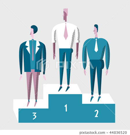 Winner business people on pedestal. Concept of achieving a business goal. Vector modern flat Winner business people on pedestal. Concept of achieving a business goal. Vector modern flat 44836520