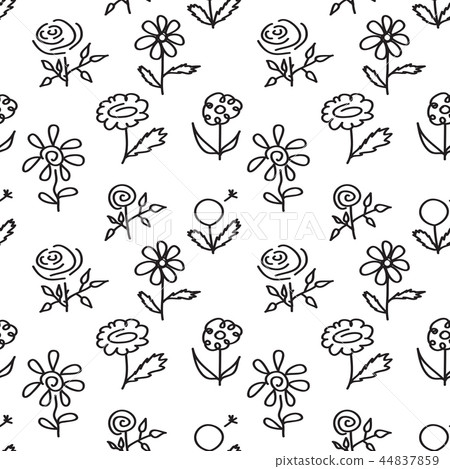 Seamless pattern with hand drawn flowers on... - Stock Illustration ...