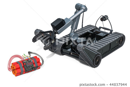 Bomb disposal robot with bomb, 3D rendering 44837944