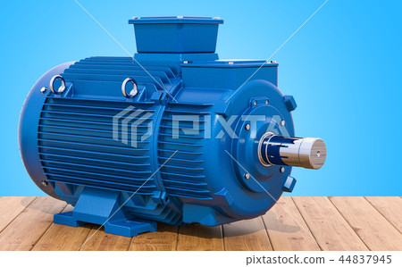 Blue industrial electric motor on the wooden table 44837945