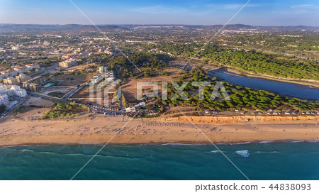 Aerial. Landscape from the sky of the beaches of the Algarve Quarteira Vilamoura. 44838093