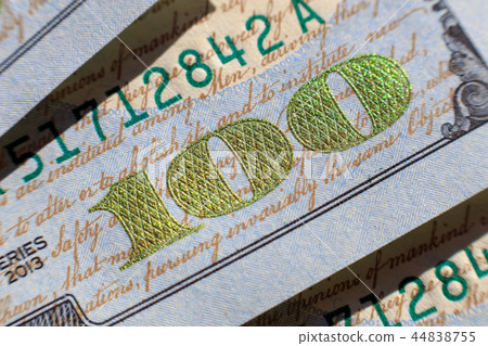 Close-up view on one hundred dollar bill. Macro view on one hundred dollar banknote 44838755