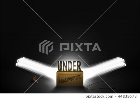 Vector grunge illustration of web error 404 page not found. Text in a bright beam of searchlights on 44839578