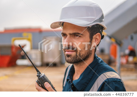 Marine Deck Officer or Chief mate on deck of vessel or ship 44839777