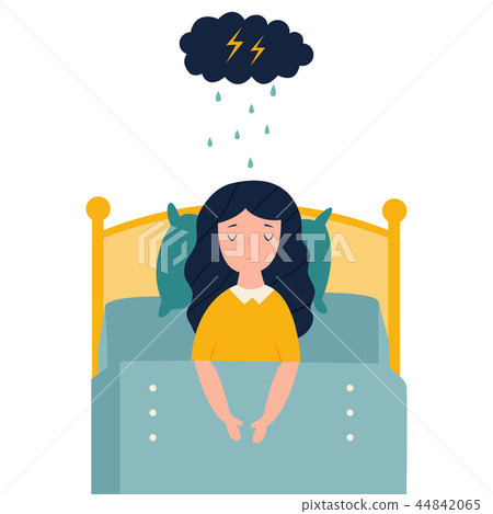 Lonely sad girl in sorrowful mood lying in the bad 44842065