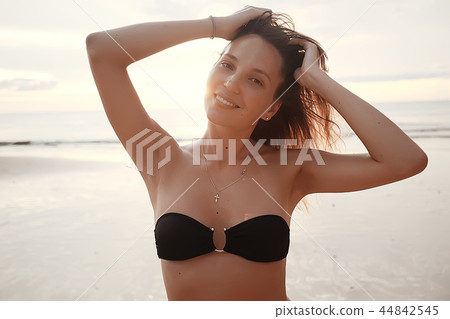 happy girl beach sea / girl in summer on the beach freedom wind wet hair, concept of summer vacation young beautiful girl happy girl beach sea / girl in summer on the beach freedom wind wet hair, concept of summer vacation young beautiful girl 44842545