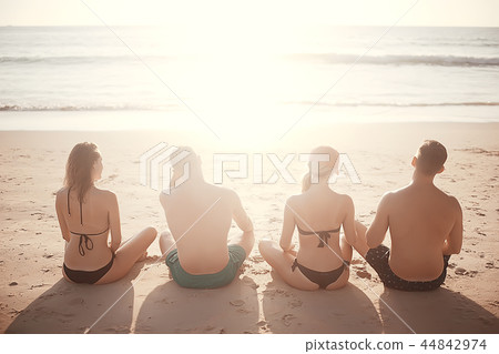 meditation and yoga on the beach / summer vacation concept health beauty, summer vacation yoga classes on the sea shore meditation and yoga on the beach / summer vacation concept health beauty, summer vacation yoga classes on the sea shore 44842974