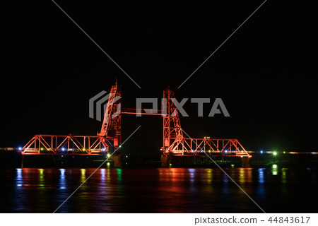 Chikugo River rising bridge at night Chikugo River rising bridge at night 44843617