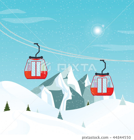 Cable cars or aerial lift moving above the ground 44844550