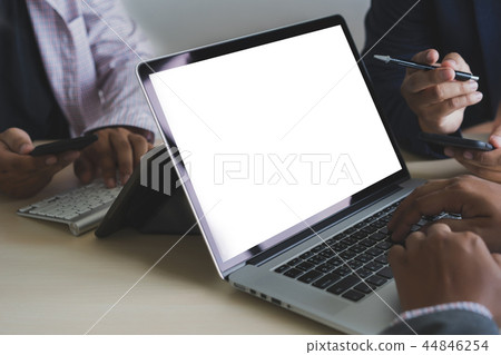 Laptop with blank screen on table. Workspace  44846254