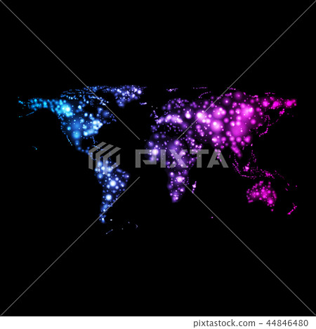 Bright glowing neon abstract world map on night - Stock Illustration ...