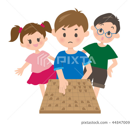 A boy and children pointing to Shogi 44847009