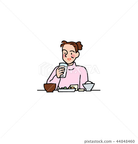 妻子在飯前喝牛奶 44848460