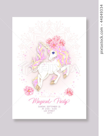 Unicorn and fantastic vintage frame and flowers 44849334
