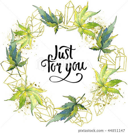 Green cannabis leaf. Leaf plant botanical garden floral foliage. Frame border ornament square. Green cannabis leaf. Leaf plant botanical garden floral foliage. Frame border ornament square. 44851147