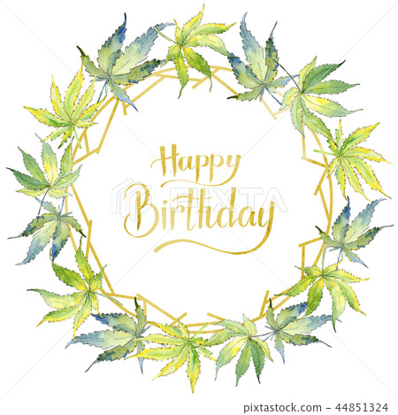 Green cannabis leaf. Leaf plant botanical garden floral foliage. Frame border ornament square. Green cannabis leaf. Leaf plant botanical garden floral foliage. Frame border ornament square. 44851324