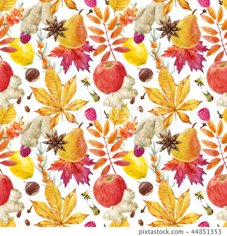 Watercolor autumn floral vector pattern Watercolor autumn floral vector pattern 44851353