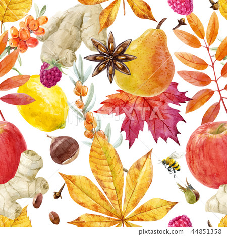 Watercolor autumn floral vector pattern Watercolor autumn floral vector pattern 44851358