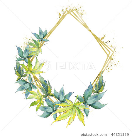 Green cannabis leaf. Leaf plant botanical garden floral foliage. Frame border ornament square. Green cannabis leaf. Leaf plant botanical garden floral foliage. Frame border ornament square. 44851359