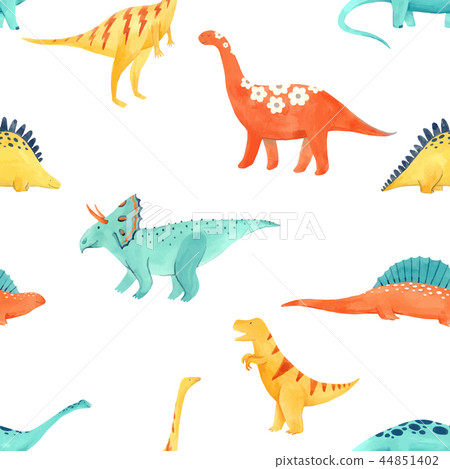 Watercolor dinosaur baby vector pattern Watercolor dinosaur baby vector pattern 44851402