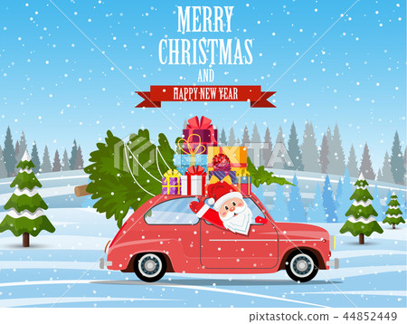 Retro car with Christmas tree Retro car with Christmas tree 44852449