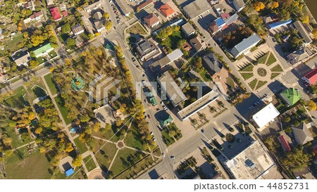 Top view of the village. The village of Poltavskaya. Central Park and Red Street. Top view of the village. The village of Poltavskaya. Central Park and Red Street. 44852731