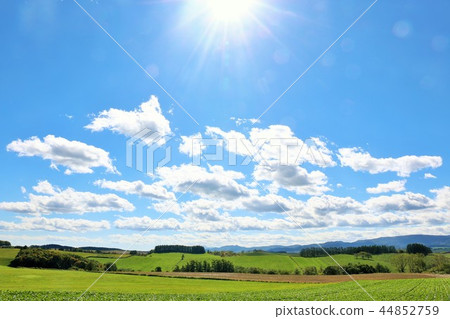 北海道秋天藍天和地球與溫暖的陽光 北海道秋天藍天和地球與溫暖的陽光 44852759