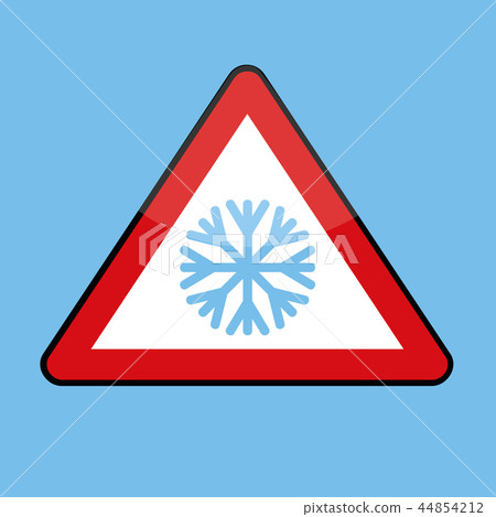 triangle road sign with snowflake for cold winter triangle road sign with snowflake for cold winter 44854212