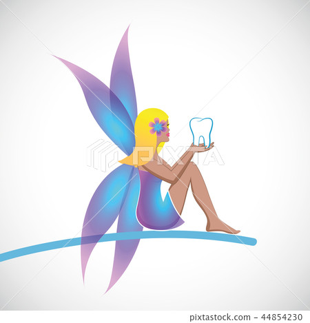 cute tooth fairy sitting with tooth in her hands cute tooth fairy sitting with tooth in her hands 44854230