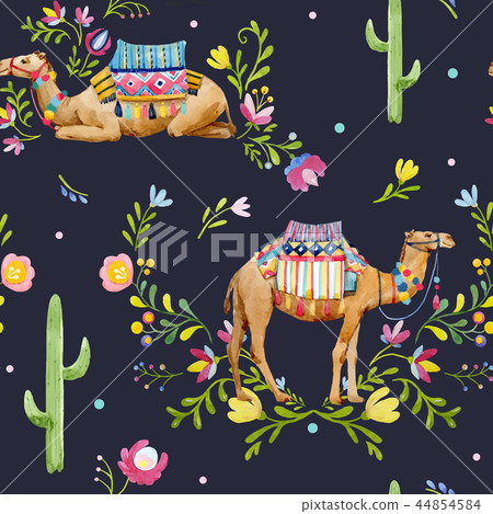 Watercolor camel vector pattern 44854584