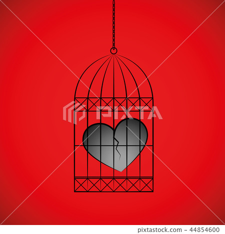 broken heart in a bird cage on red background 44854600