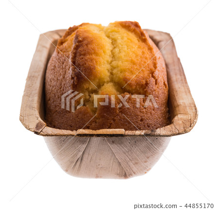 butter cake in tray made of leaf isolated on white 44855170