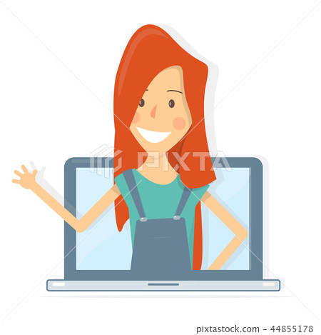 Happy operator on the laptop screen. Call-center.  44855178