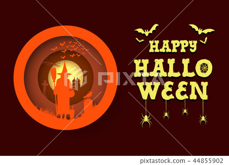 Happy Halloween banner, Silhouette of a witch Happy Halloween banner, Silhouette of a witch 44855902