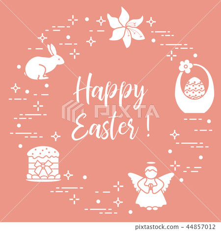 Easter cake, basket, eggs, rabbit, flowers, angel 44857012