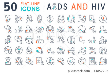 Set Vector Line Icons of AIDS and HIV. 44857296