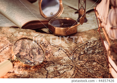 Old vintage maps and marine equipment 44857426