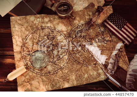 Old vintage maps and marine equipment 44857470