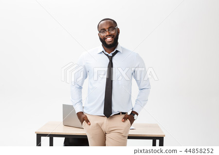Cheerful big smile from happy executive office workplace isolate over white background Cheerful big smile from happy executive office workplace isolate over white background 44858252