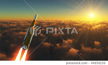 American Space Launch System In The Rays Of Sunrise 44858256