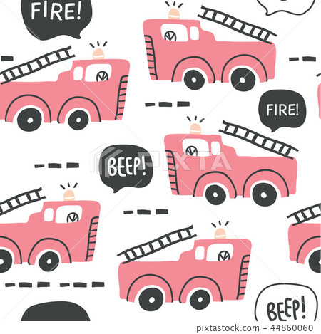 Fire truck seamless pattern in scandinavian style Fire truck seamless pattern in scandinavian style 44860060