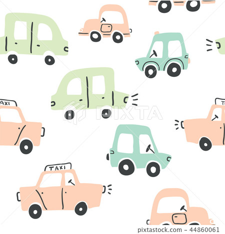 Seamless pattern with hand drawn cute cars 44860061