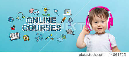 Online courses with toddler boy with headphones Online courses with toddler boy with headphones 44861725